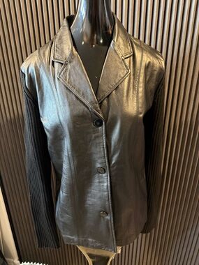 Maurice Sasson Black Leather Front Ribbed Knit Back Blazer Jacket Size XL